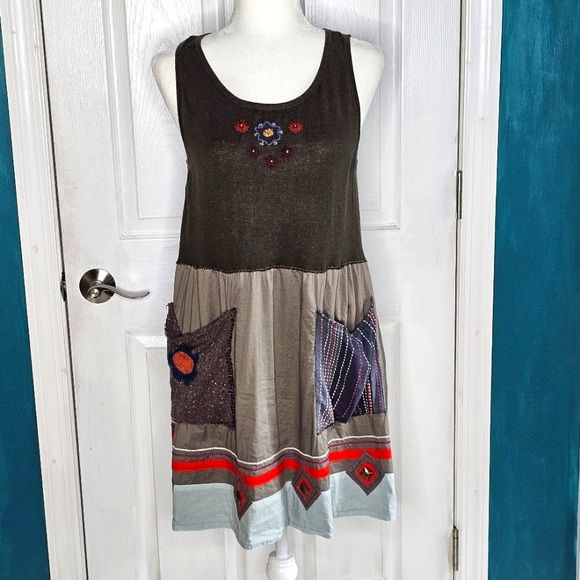 Handmade Boho Upcycled sleeveless Dress Small-Medium - Picture 2 of 12